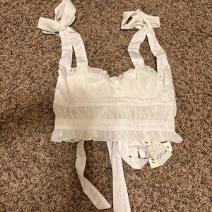 For Love & Lemons Chantilly Crop Top XS Xtra Small White NWT NEW Boho Ethereal